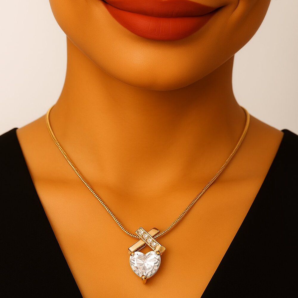 Gold Heart Pendant Necklace with Swarovski Crystals – Elegant Women's Jewelry